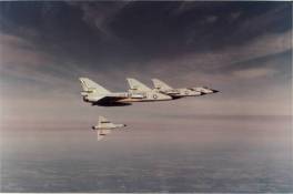 F-106 breaking out of four ship for photo shoot